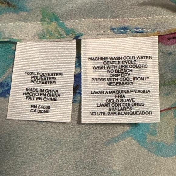 Sheer Oversized Feather Print Rachel Roy Blouse Medium Hi-Low hem Button-up Boho - Picture 6 of 9